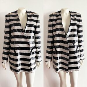 BLAZÉ MILANO Kelpie Striped Sequin Sunset Blazer In Black/white